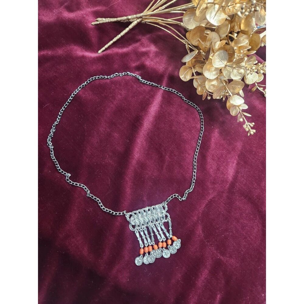 Vintage Silver Corale Amulet Pendant Vintage Necklace